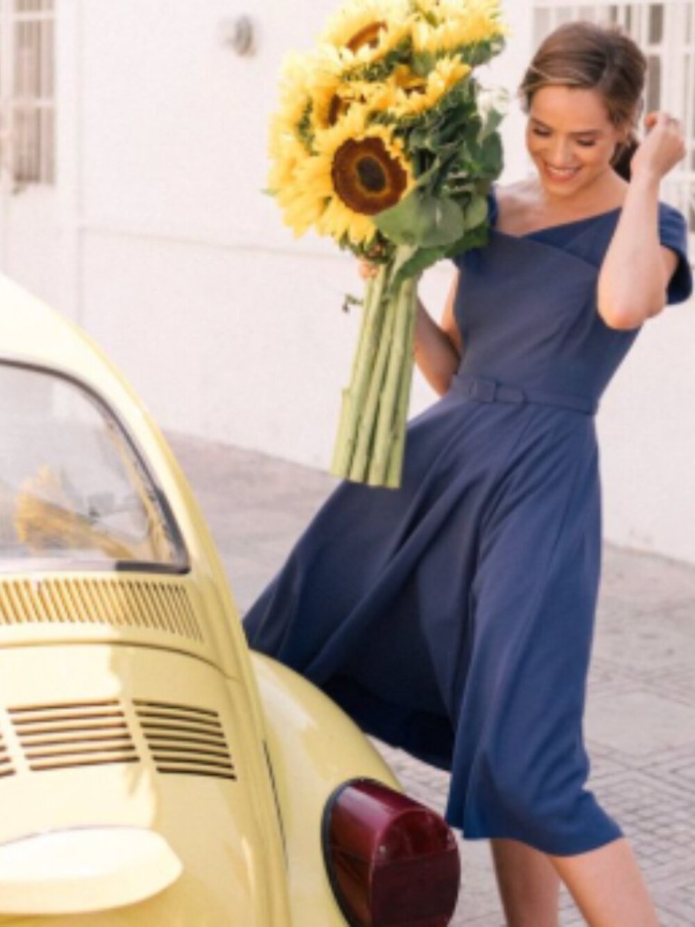 Gal Meets Glam Sally Crepe Dress Navy Fit Flare Belted Off Shoulder Size 10 M